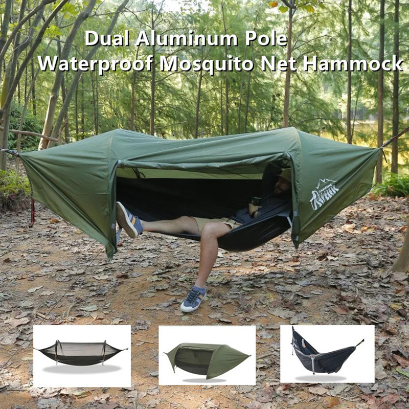 Camping Hammock With Mosquito Net Rainfly - Hamak z moskitierą 3w1 z wodoodporną