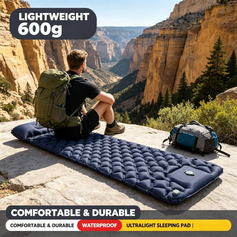 Inflatable Camping Sleeping Pad Pillow - 1 zestaw grubej maty kempingowej, dmuchanego