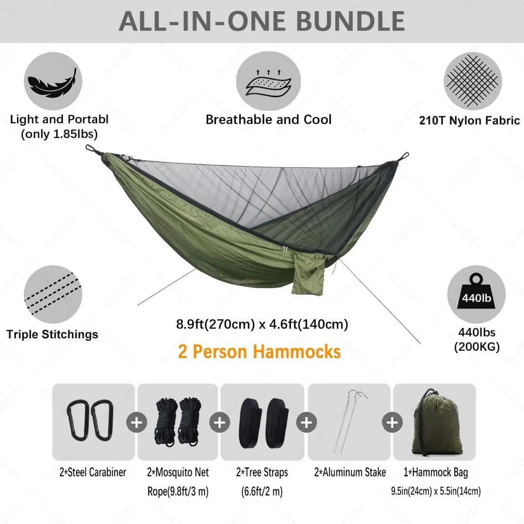 Hamak podwójny z moskitierą, s – Double Hammock Portable Parachute Nylon recenzja i cena