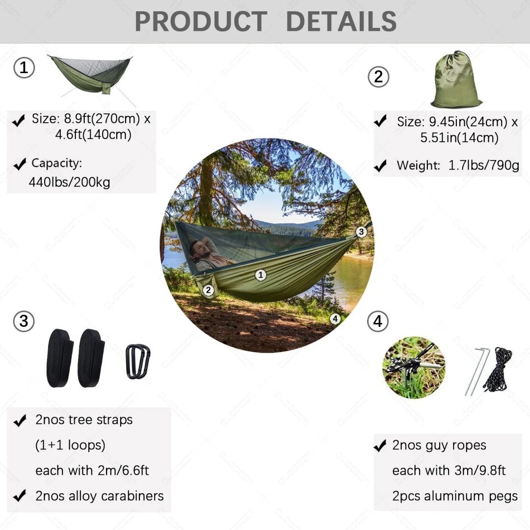 Hamak podwójny z moskitierą, s – Double Hammock Portable Parachute Nylon recenzja i cena