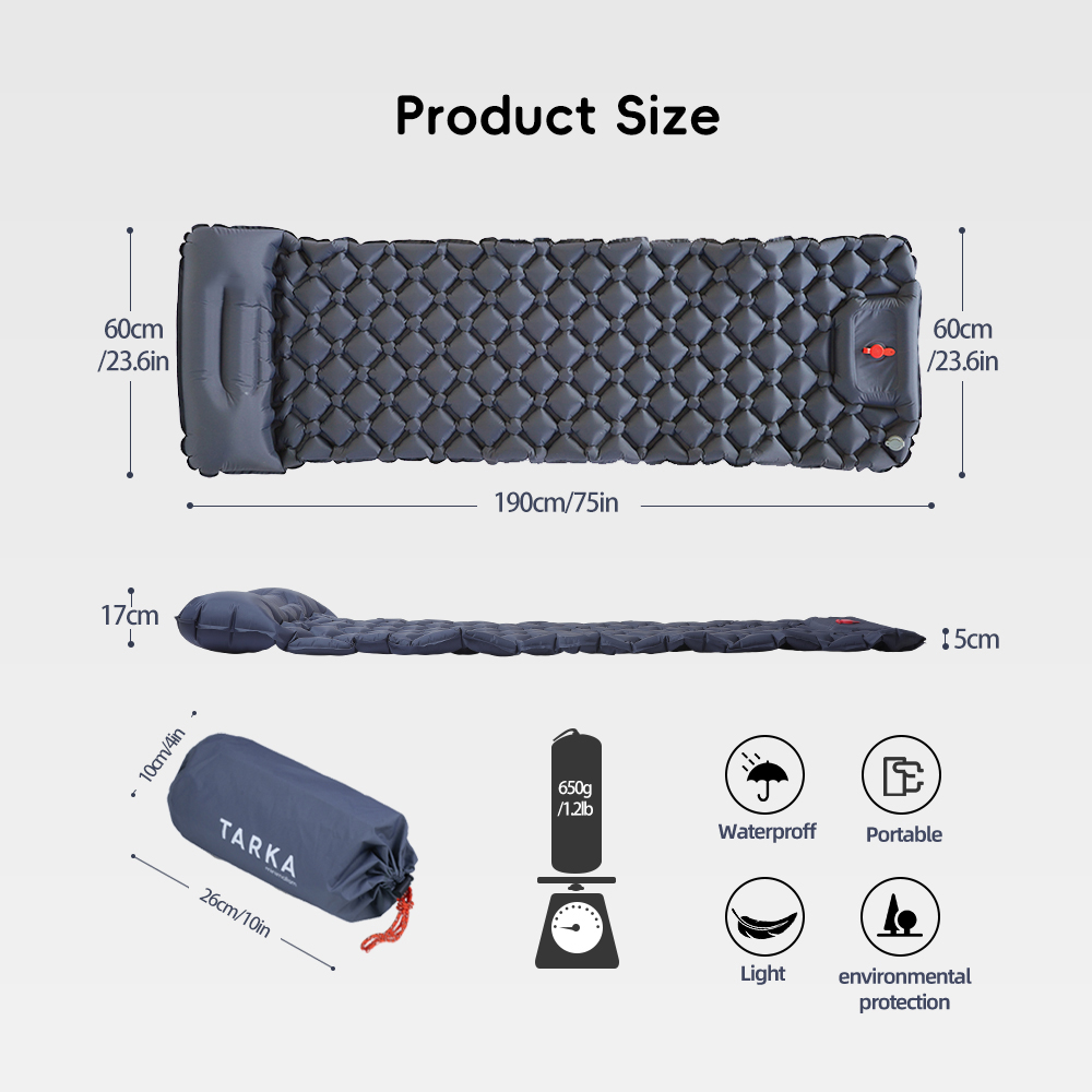 TARKA – dmuchane materace kemp – Inflatable Camping Sleeping Pad Pillow recenzja i cena