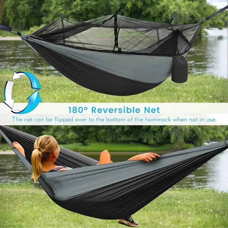 Hamak kempingowy z siatką, lek – Double Hammock Portable Parachute Nylon recenzja i cena
