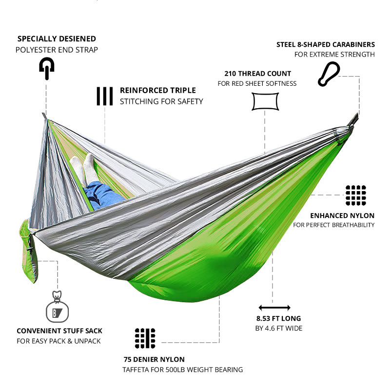 2,6 m – przenośna hamak z nylo – Double Hammock Portable Parachute Nylon recenzja i cena
